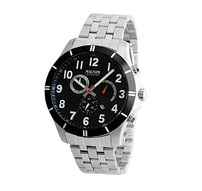 Relógio Masculino Magnum Cronógrafo Ma35253t - Prata Cor do fundo Preto