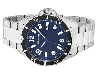 Relógio Magnum Masculino Analógico Prateado Fundo Azul MA35002F