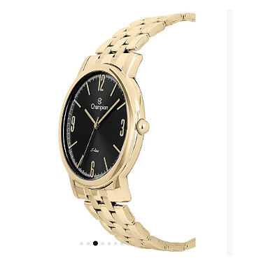 Relogio Champion Masculino Dourado Slim Caixa Preto CN21167U
