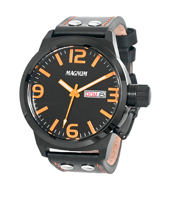 Relógio Masculino Magnum Grande Amarelo Black Couro Ma31524l