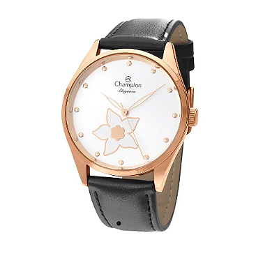 Relogio Feminino Champion Com Flor Pulseira Couro Cn24342z
