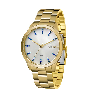 Relogio Feminino Dourado Lince Madre Pérola Pedra Da Sorte LRG4445L