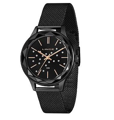 Relógio Lince Feminino Preto Pedras Strass Quartz Lrn4782l40