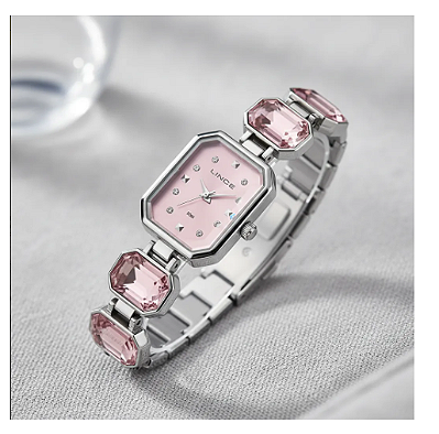 Relógio Lince Feminino Prata Cristais Rosa Pedras Lqm4872l23
