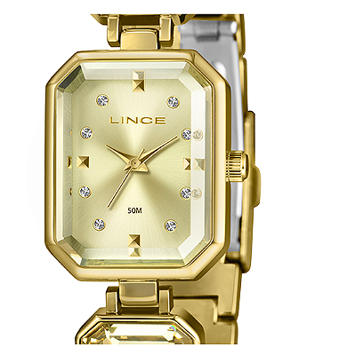 Relogio Lince Dourado Grace Pedraria Champanhe Lqg4872l23
