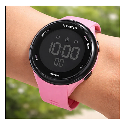 Relógio Digital X-watch Rosa e Preto Adolecente Menina a Prova D'Agua Xfppd060w