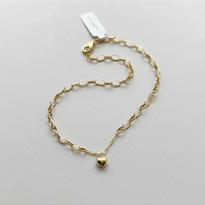 Pulseira Elo Português 18,5cm Ouro 18k Pingente Coração