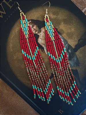Brincos de Miçangas Pena Vermelha