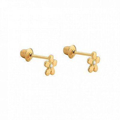 Brinco Infantil - Flor em Ouro Amarelo 18K