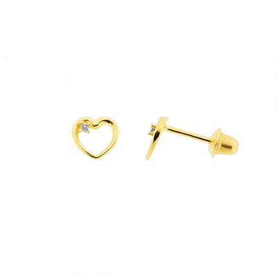 Brinco Infantil - Coração Vazado em Ouro Amarelo 18K