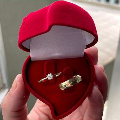 VL 457 - Kit Noivado - Solitário + Aliança em Ouro Amarelo 18K