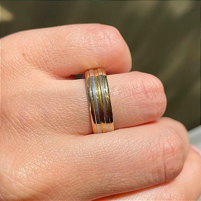 VL 807 - Par de Alianças em Ouro Amarelo e Branco 18K