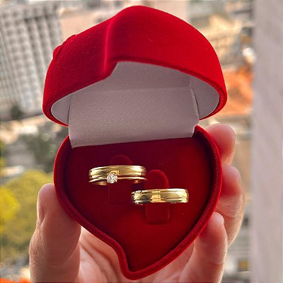 VL 479 - Kit Par de Alianças + Solitário  em Ouro Amarelo 18K