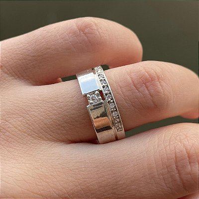 VL 1103 - Par de Alianças em Ouro Branco 18K