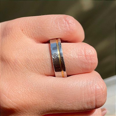 VL 1400 - Par de Alianças em Prata 950 com Ouro Amarelo 18K