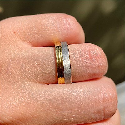 VL 1405 - Par de Alianças em Prata 950 com Ouro Amarelo 18K