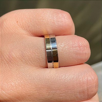 VL 1408 - Par de Alianças em Prata 950 com Ouro Amarelo 18K