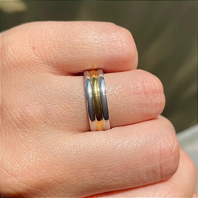VL 1410 - Par de Alianças em Prata 950 com Ouro Amarelo 18K