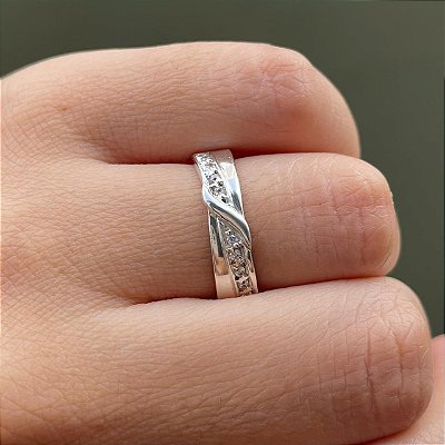 VL 1145 - Par de Alianças em Ouro Branco 18K