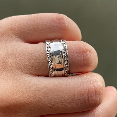 VL 1146 - Par de Alianças em Ouro Branco 18K