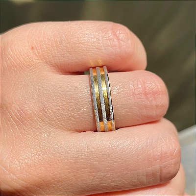 VL 1414 - Par de Alianças em Prata 950 com Ouro Amarelo 18K