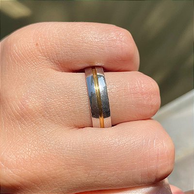 VL 1420 - Par de Alianças em Prata 950 com Ouro Amarelo 18K