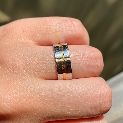 VL 1421 - Par de Alianças em Prata 950 com Ouro Amarelo 18K