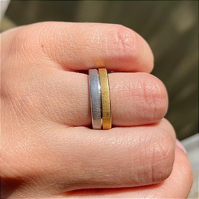 VL 1423 - Par de Alianças em Prata 950 com Ouro Amarelo 18K
