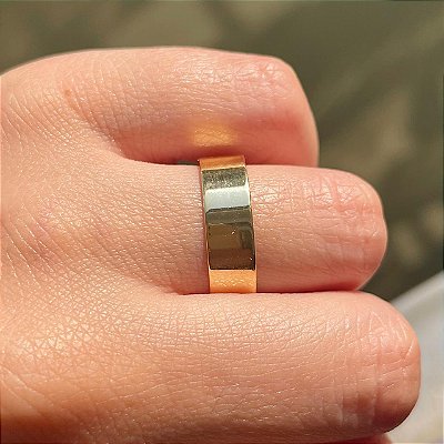VL 1449 - Par de Alianças em Prata 950 com Ouro Amarelo 18K - 6 MM