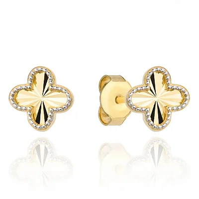 VL 1514 - Par de Brincos em Ouro Amarelo 18K com Ródio Branco - Trevo