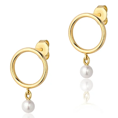 VL 1517 - Par de Brincos em Ouro Amarelo 18K - Círculo e Pérola