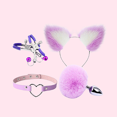 KIT BUNNY TIARA & PLUG ANAL POMPOM - 4 ITENS