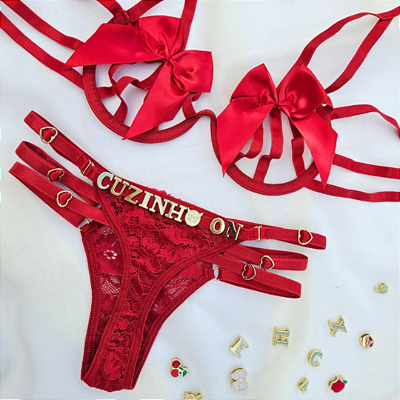 CONJUNTO ANA | COM LAÇOS | PRETO E VERMELHO