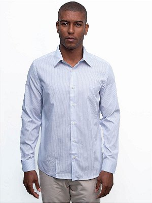 Camisa Manga Longa Regular Tricoline Listrada Branco Aramis