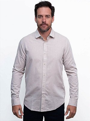 Camisa Manga Longa Slim Algodão Willis Caqui Aramis
