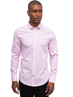 Camisa Manga Longa Slim Rosa Xadrez Ville de France