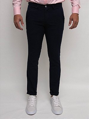Calça Alfaiataria  Slim Cós Elástico Marinho Ville de France