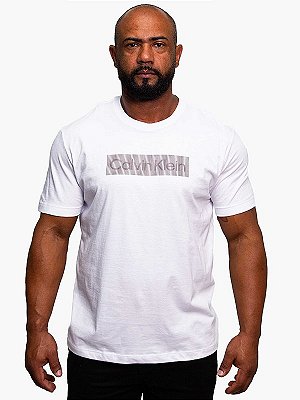 Camiseta Box Striped Branco Calvin Klein