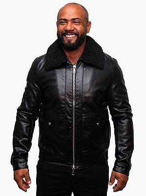 Jaqueta Aviator Couro Eco Preto Ville de France