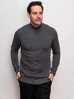 Tricot Gola Alta Canelado Cinza Ville de France