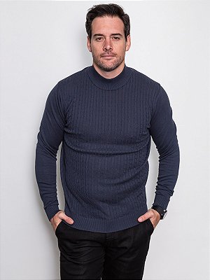 Tricot Gola Alta Texturizado Azul Marinho Ville de France