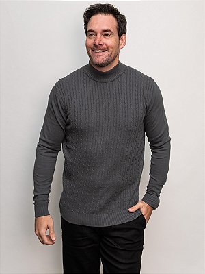 Tricot Gola Alta Texturizado Cinza Ville de France