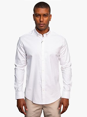 Camisa Manga Longa Slim Oxford Button Down Stretch Branco Aramis