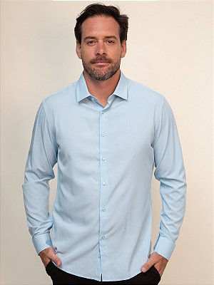 Camisa Soft Tech Slim Giacomelli Uomo Azul Claro