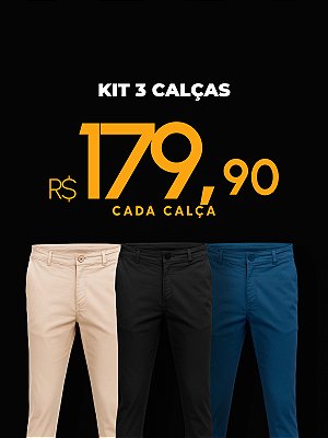 Kit 3 Calças Chino Slim Liquid Repeler Giacomelli Uomo