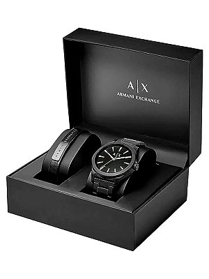 Kit Relógio Armani Exchange Quartz Aço Inox com Pulseira Preto