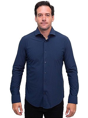Camisa Tech Manga Longa Slim Marinho Ville de France