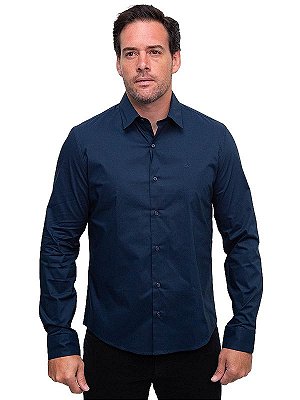 Camisa Manga Longa Slim Essentials Marinho Calvin Klein