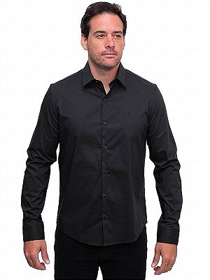 Camisa Manga Longa Slim Essentials Preto Calvin Klein