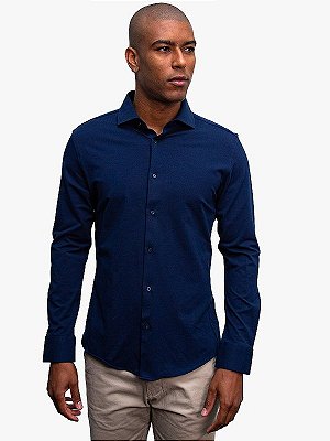Camisa Premium Toque de Seda Manga Longa Slim Marinho Ville de France